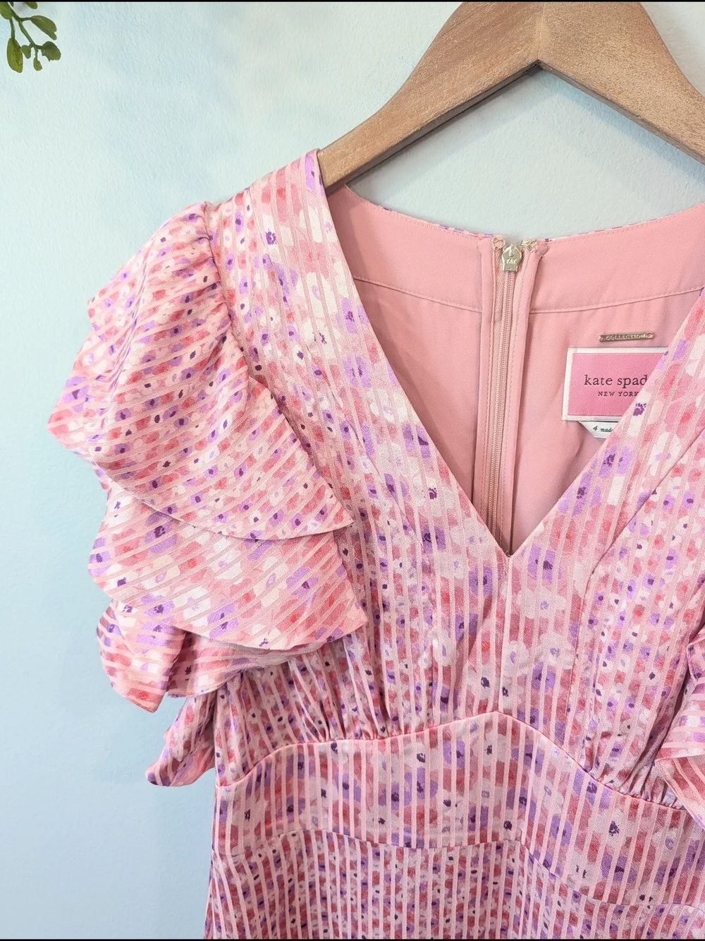 *New* Kate apade Pink Flutter Sleeve V-Neck Midi Dress Sz 4